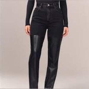 Abercrombie & Fitch 6 long 90s Straight Ultra High Rise black denim faux leather